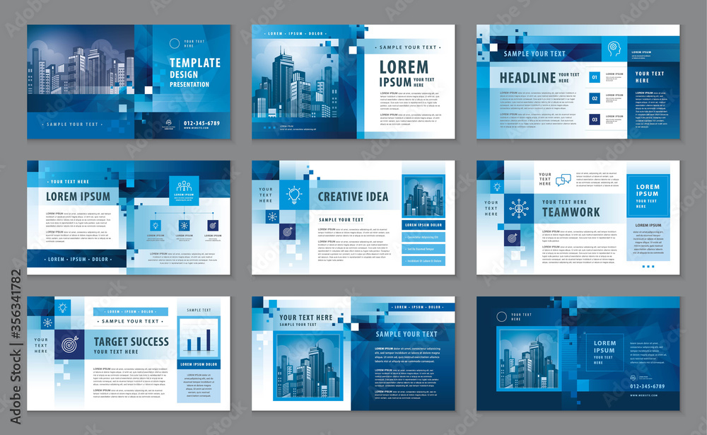Wall mural presentation templates, abstract geometric pixel background vector template