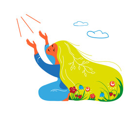 Summer girl, stylized illustration. Vector image on a white background