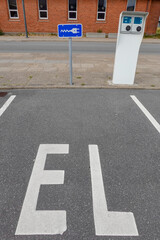 Hirtshals, Denmark An electric car charging station. El means electricity in Danish