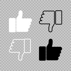 Thumbs up and down icons. Like vector icons, isolated. Like or Thumb down in different design. Thumb up. Like. Vector illustration