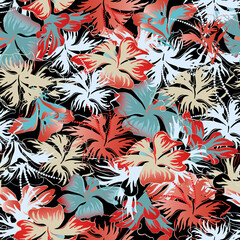Tropical floral seamless pattern on a dark background. Painted multi-colored flowers for textile, fabric and paper.