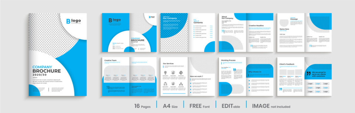 Minimal blue multipage business brochure design, professional business profile template layout.