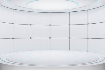 white Modern background and empty stage with blue light. Future modern interior concept. showcase for product, 3d rendering