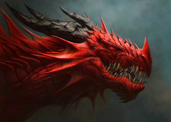 Red dragon head digital painting.
