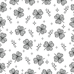 Outline hand drawn floral pattern for decoration gifts, textile, cards, wallpaper, wrapping paper. Vector illustration for St. Patrick Day. Floral black and white pattern.