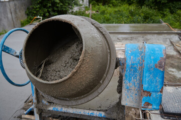 Concrete mixer at a construction site. Concreting of floors