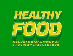 Vector modern logo Healthy Club with Bright Font. 3D Yellow Alphabet Letters and Numbers