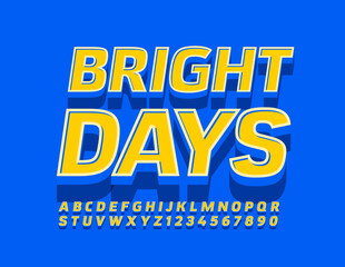 Vector trendy card Bright Days with retro Style Font. 3D Bright Alphabet Letters and Numbers