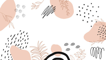 Trendy Abstract background with Shapes and floral element in Neutral Tones. Modern geometric vector for create social media cover, Wrappers, posters, blogs, wallpapers. Vector illustration.