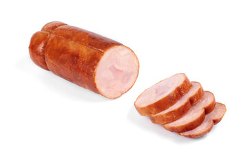 Slices of tasty chicken meat , isolated on white background