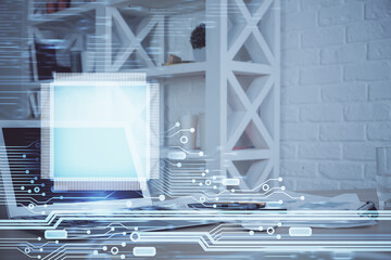 Double exposure of computer and technology theme hud. Concept of innovation.