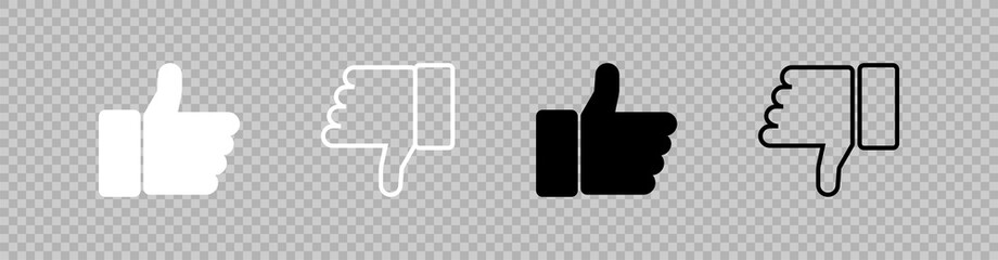Thumbs up and down icons. Like vector icons, isolated. Like or Thumb down in different design. Thumb up. Like. Vector illustration