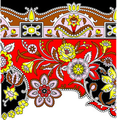 colorful abstract vector floral kalamkari outline border design