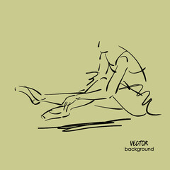 art sketch of sitting on floor and tying up pointe shoes beautiful young ballerina in tutu