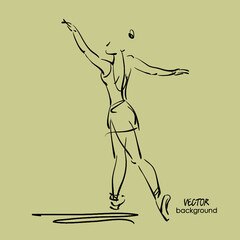 art sketch of beautiful young ballerina in ballet pose in class