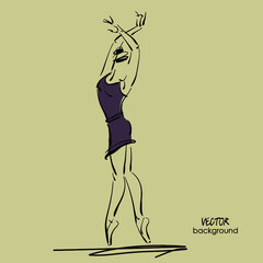 art sketch of beautiful young ballerina in tights in ballet pose in class. Vector illustration © Irina_QQQ