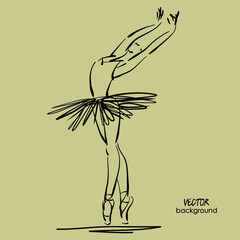 art sketched beautiful young ballerina with tutu in pose of dance. Vector illustration © Irina_QQQ