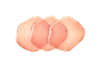 Italian prosciutto or jamon. Isolated on white background. Raw ham.