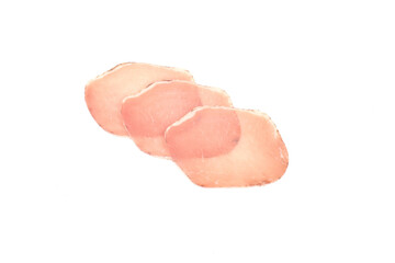 Italian prosciutto or jamon. Isolated on white background. Raw ham.