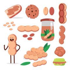 Peanut, butter and nut character vector cartoon set isolated on a white background.