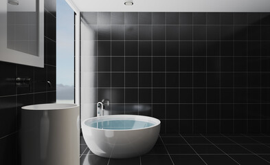 Scandinavian bathroom, classic  vintage interior design. 3D rendering.