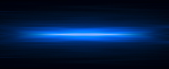 Dark dramatic scene, reflection of blue neon light in the water. Smooth lines and rays, symmetrical reflection, night view.