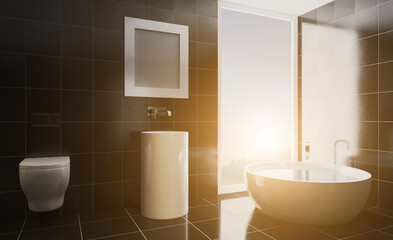 Bathroom interior bathtub. 3D rendering.
