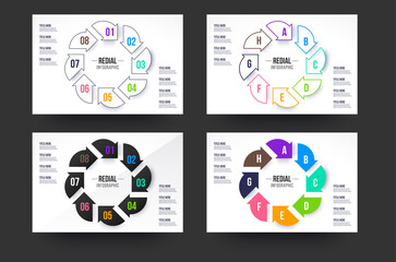 Circle infographics collection. 8 steps infographic circle with 4 style colors.