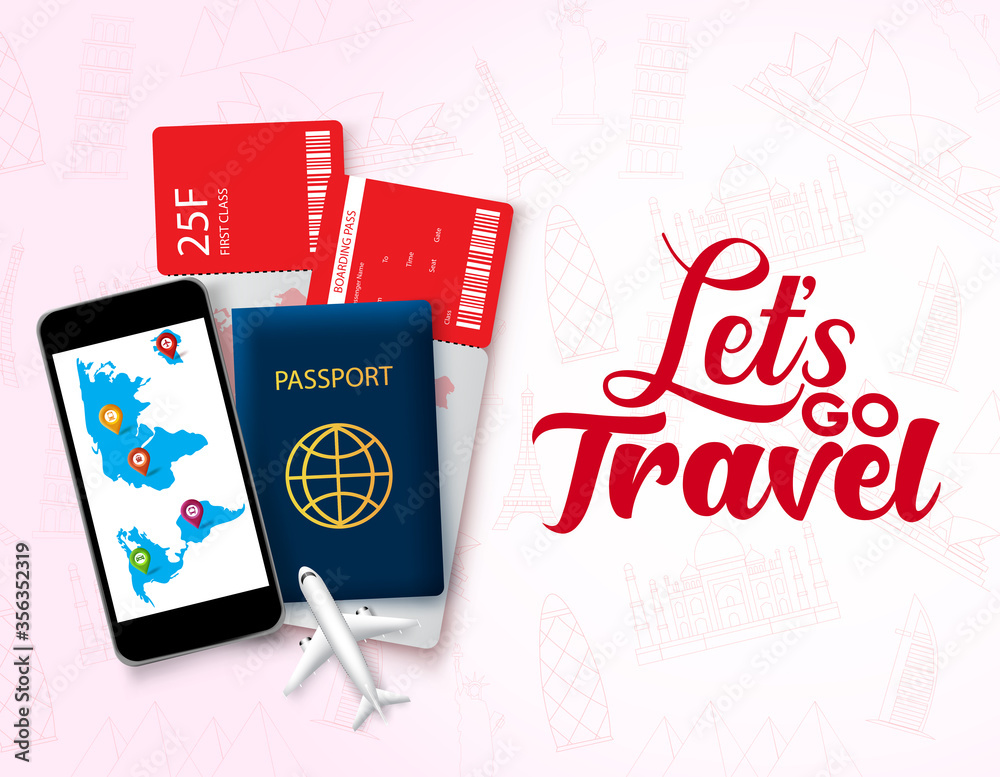 Canvas Prints lets go travel vector design template. lets go travel text in empty space with travelling element li