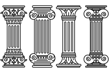 Pillar column vector line icons set isolated on a white background.
