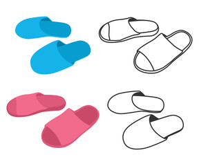 Male and female slippers vector cartoon set isolated on a white background.