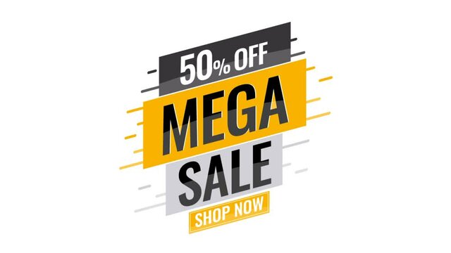 Ad banner Mega sale discount Up to 50% off motion graphic on transparent background.