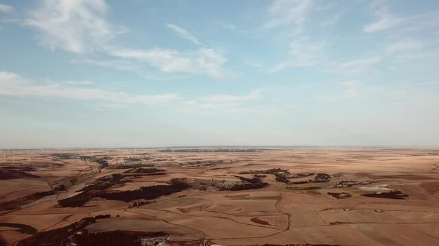View of the fields of Castile and Wind Farm, Valladolid.