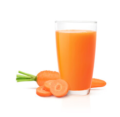 Glass of Carrot juice with fresh carrot  isolated on white background.