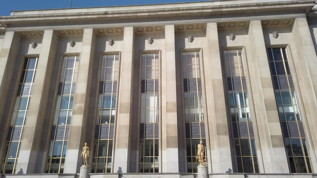 Facade of National Navy Museum in Paris. Panning