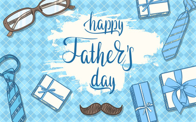 Happy father's day. Banner / Flyer for Father's Day with gifts and ties