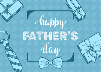 Happy father's day. Banner / Flyer for Father's Day with gifts and ties