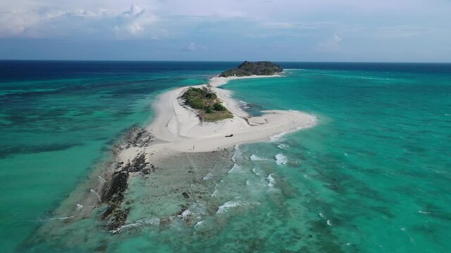 Amazing White Beach on Small Island in Philippines Arhipelago. Drone Aerial View of Cresta de Gallo, Romblon