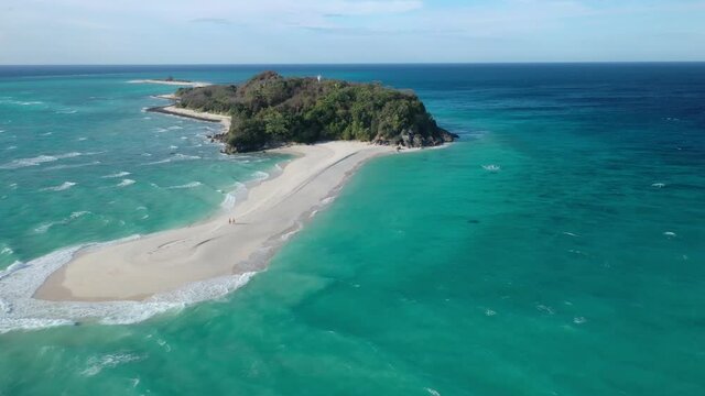 Cresta De Gallo Island, Romblon, Philippines, Drone Aerial View of White Sandbar and Turquoise Sea
