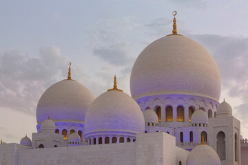 Fototapeta na wymiar details of the domes of the white Mosque in Abu Dhabi