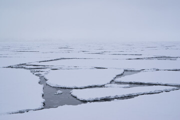 Melting sea ice in the Arctic on Spitsbergen on a cloudy day