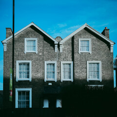 Typical English Terraced Houses with blue sky