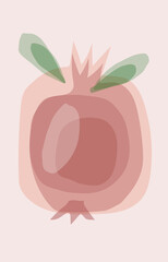 Red pomegranate on pink background. Isolated vector fruit in decorative style.