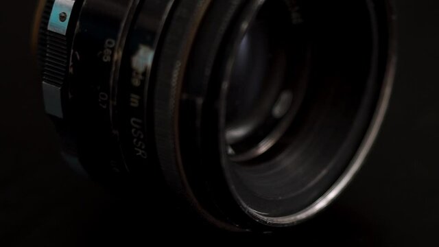Macro close-up of the old lens. Vintage lens shot