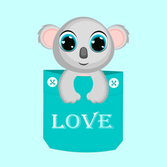 Vector koala on blue Background.  Can be used for kid's clothing. Use for print, surface design, fashion wear