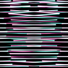 Neon seamless pattern with hand drawn colorful sticks on a black background