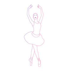 Beautiful slim ballet dancer or ballerina posing icon. Dancing woman or girl or lady. Theater dance performer on stage. Stage performance. Feminine style. Women's day - Vector line art illustration.