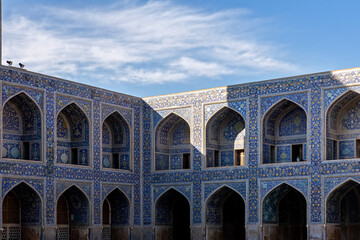 Fototapeta na wymiar Details of the courtyard walls inside the Shah Mosque in Isfahan, Iran