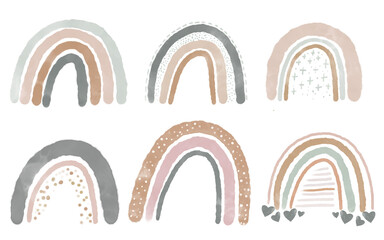Abstract rainbows hand drawn illustration set. Arches decorative paper cut simple composition