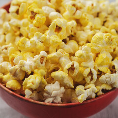 Salted Cheese Popcorn in a Brown Bowl.